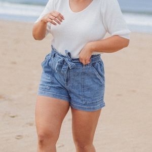 High rise denim shorts